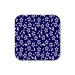 Star Flower Blue White Rubber Square Coaster (4 Pack)  by Mariart