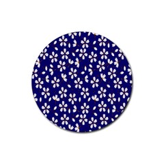 Star Flower Blue White Rubber Round Coaster (4 Pack) 