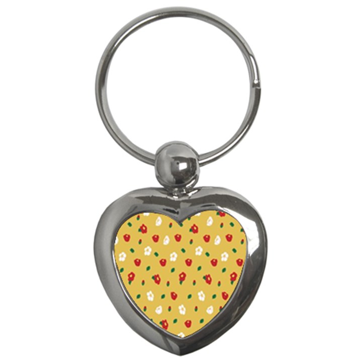 Tulip Sunflower Sakura Flower Floral Red White Leaf Green Key Chains (Heart) 