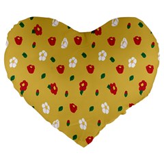 Tulip Sunflower Sakura Flower Floral Red White Leaf Green Large 19  Premium Flano Heart Shape Cushions