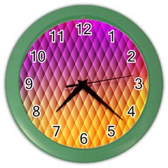 Triangle Plaid Chevron Wave Pink Purple Yellow Rainbow Color Wall Clocks
