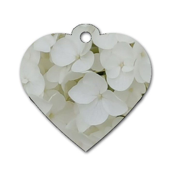 Hydrangea Flowers Blossom White Floral Photography Elegant Bridal Chic  Dog Tag Heart (Two Sides)