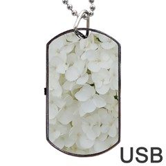 Hydrangea Flowers Blossom White Floral Photography Elegant Bridal Chic  Dog Tag Usb Flash (one Side) by yoursparklingshop