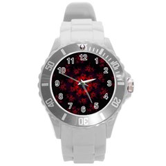 Fractal Abstract Blossom Bloom Red Round Plastic Sport Watch (L)