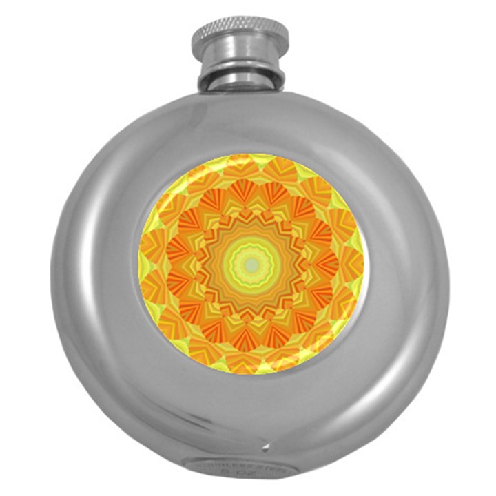 Sunshine Sunny Sun Abstract Yellow Round Hip Flask (5 oz)