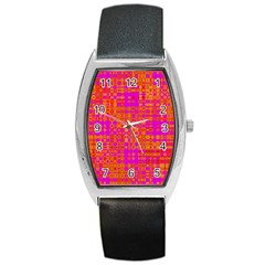 Pink Orange Bright Abstract Barrel Style Metal Watch