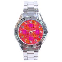 Pink Orange Bright Abstract Stainless Steel Analogue Watch by Nexatart