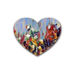 Abstractionism Spring Flowers Rubber Coaster (heart)  by DeneWestUK