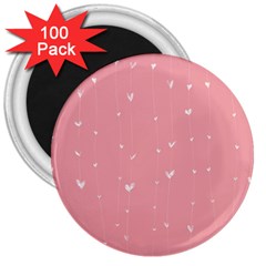 Pink Background With White Hearts On Lines 3  Magnets (100 Pack)