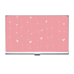 Pink Background With White Hearts On Lines Business Card Holders