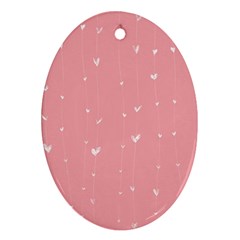 Pink Background With White Hearts On Lines Oval Ornament (two Sides) by TastefulDesigns