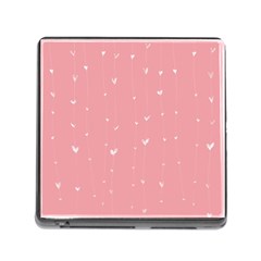 Pink Background With White Hearts On Lines Memory Card Reader (square)