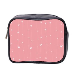 Pink Background With White Hearts On Lines Mini Toiletries Bag 2-side