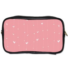 Pink Background With White Hearts On Lines Toiletries Bags 2-side