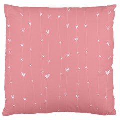 Pink Background With White Hearts On Lines Large Flano Cushion Case (two Sides) by TastefulDesigns