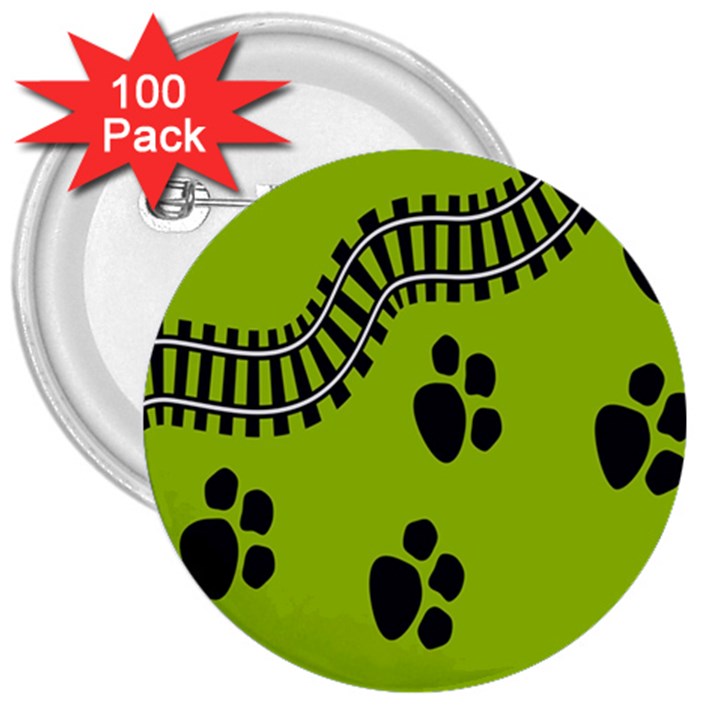 Green Prints Next To Track 3  Buttons (100 pack) 