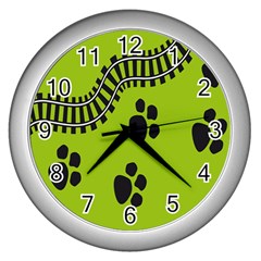 Green Prints Next To Track Wall Clocks (silver)  by Nexatart