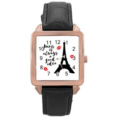 Paris Rose Gold Leather Watch  by Valentinaart