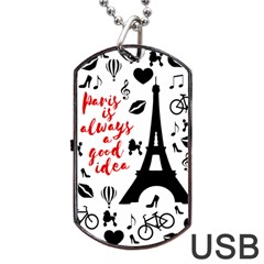 Paris Dog Tag Usb Flash (two Sides) by Valentinaart