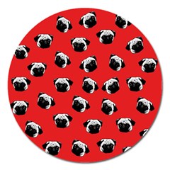 Pug Dog Pattern Magnet 5  (round) by Valentinaart