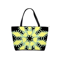 Yellow Snowflake Icon Graphic On Black Background Shoulder Handbags by Nexatart