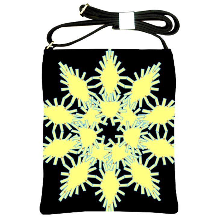 Yellow Snowflake Icon Graphic On Black Background Shoulder Sling Bags