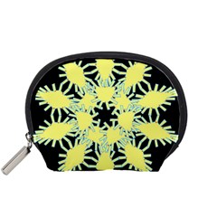 Yellow Snowflake Icon Graphic On Black Background Accessory Pouches (small)  by Nexatart