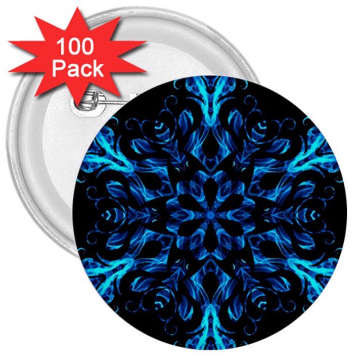 Blue Snowflake On Black Background 3  Buttons (100 pack) 