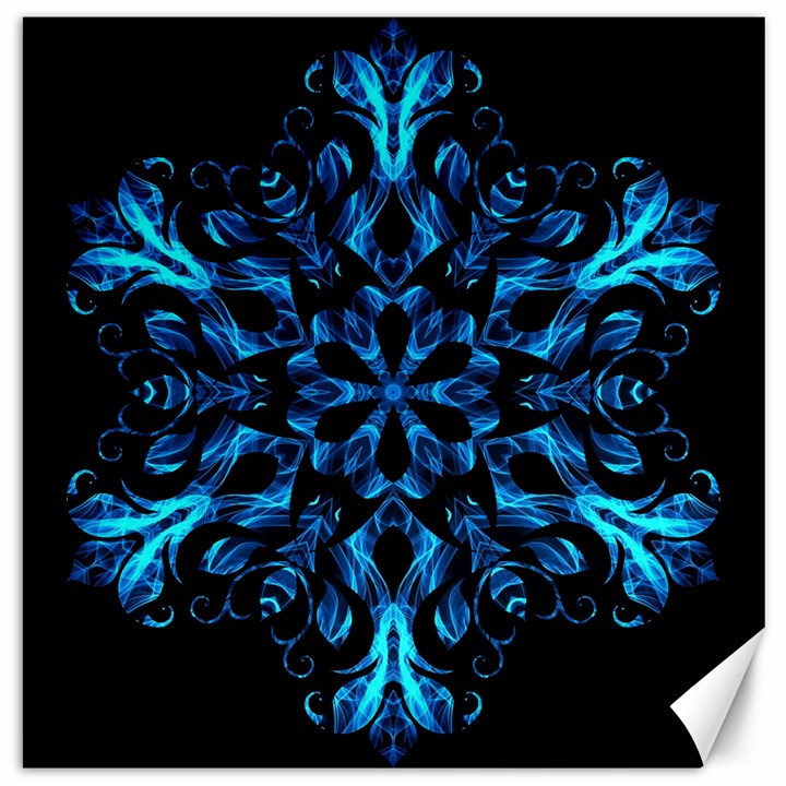 Blue Snowflake On Black Background Canvas 20  x 20  