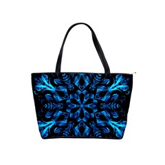 Blue Snowflake On Black Background Shoulder Handbags by Nexatart