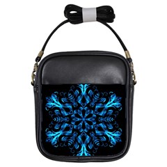 Blue Snowflake On Black Background Girls Sling Bags by Nexatart