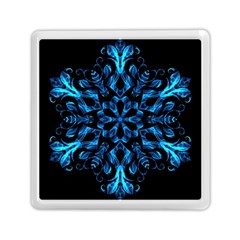 Blue Snowflake On Black Background Memory Card Reader (square) 