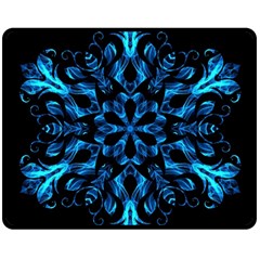 Blue Snowflake On Black Background Double Sided Fleece Blanket (medium) 