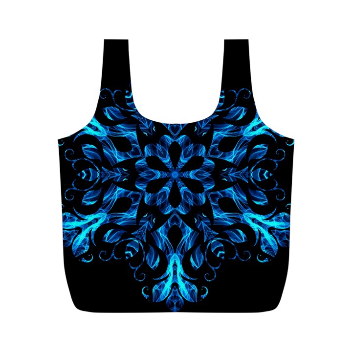 Blue Snowflake On Black Background Full Print Recycle Bags (M) 