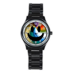 Simple Smiley In Color Stainless Steel Round Watch by Nexatart