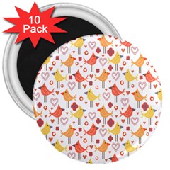 Happy Birds Seamless Pattern Animal Birds Pattern 3  Magnets (10 Pack)  by Nexatart