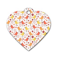 Happy Birds Seamless Pattern Animal Birds Pattern Dog Tag Heart (two Sides) by Nexatart