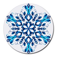 Blue Snowflake On Black Background Round Mousepads by Nexatart