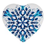 Blue Snowflake On Black Background Heart Ornament (Two Sides) Front