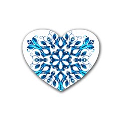 Blue Snowflake On Black Background Rubber Coaster (heart) 
