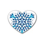 Blue Snowflake On Black Background Heart Coaster (4 pack)  Front