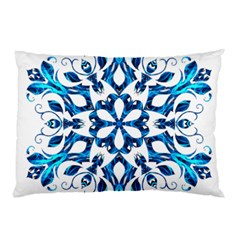 Blue Snowflake On Black Background Pillow Case by Nexatart