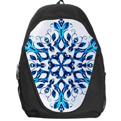 Blue Snowflake On Black Background Backpack Bag by Nexatart