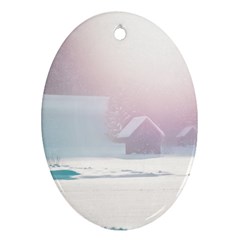 Winter Day Pink Mood Cottages Ornament (oval) by Nexatart