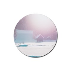 Winter Day Pink Mood Cottages Rubber Coaster (round)  by Nexatart