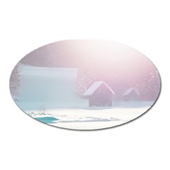 Winter Day Pink Mood Cottages Oval Magnet