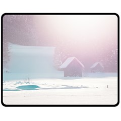 Winter Day Pink Mood Cottages Double Sided Fleece Blanket (medium) 