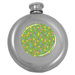 Balloon Grass Party Green Purple Round Hip Flask (5 Oz) by Nexatart