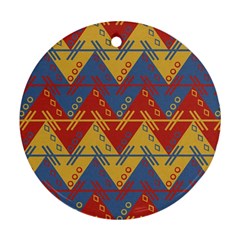 Aztec South American Pattern Zig Zag Round Ornament (two Sides) by Nexatart