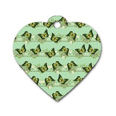 Green Butterflies Dog Tag Heart (two Sides) by linceazul